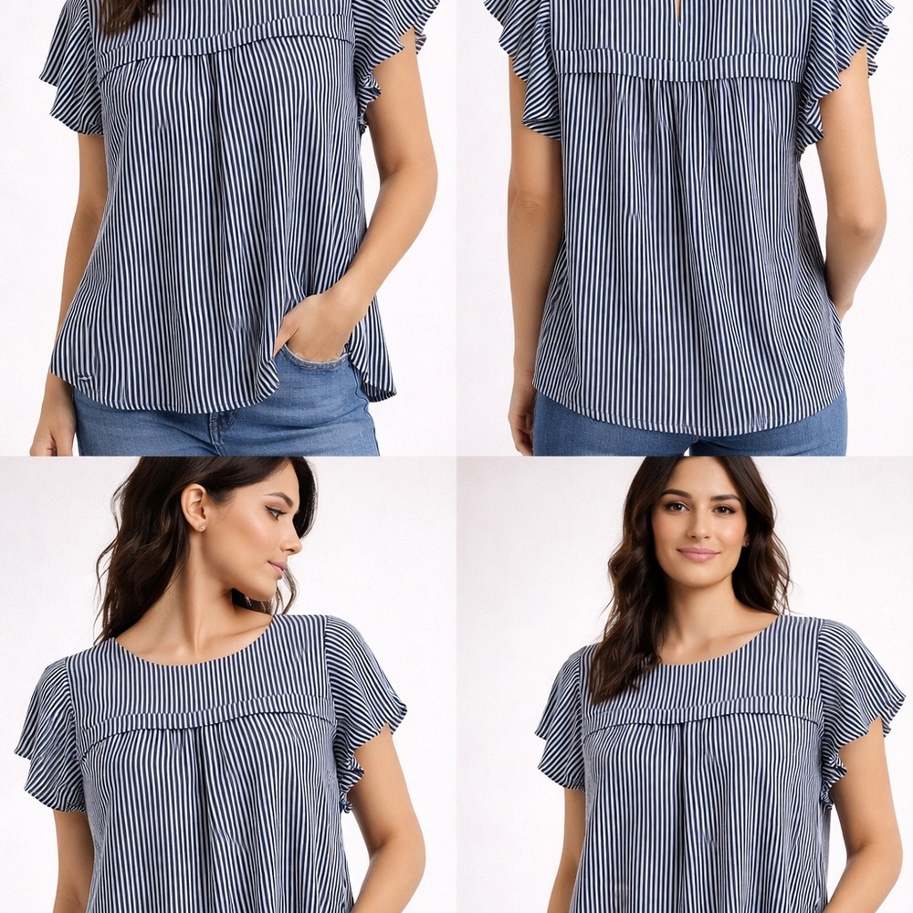 Monteau Navy Striped Blouse